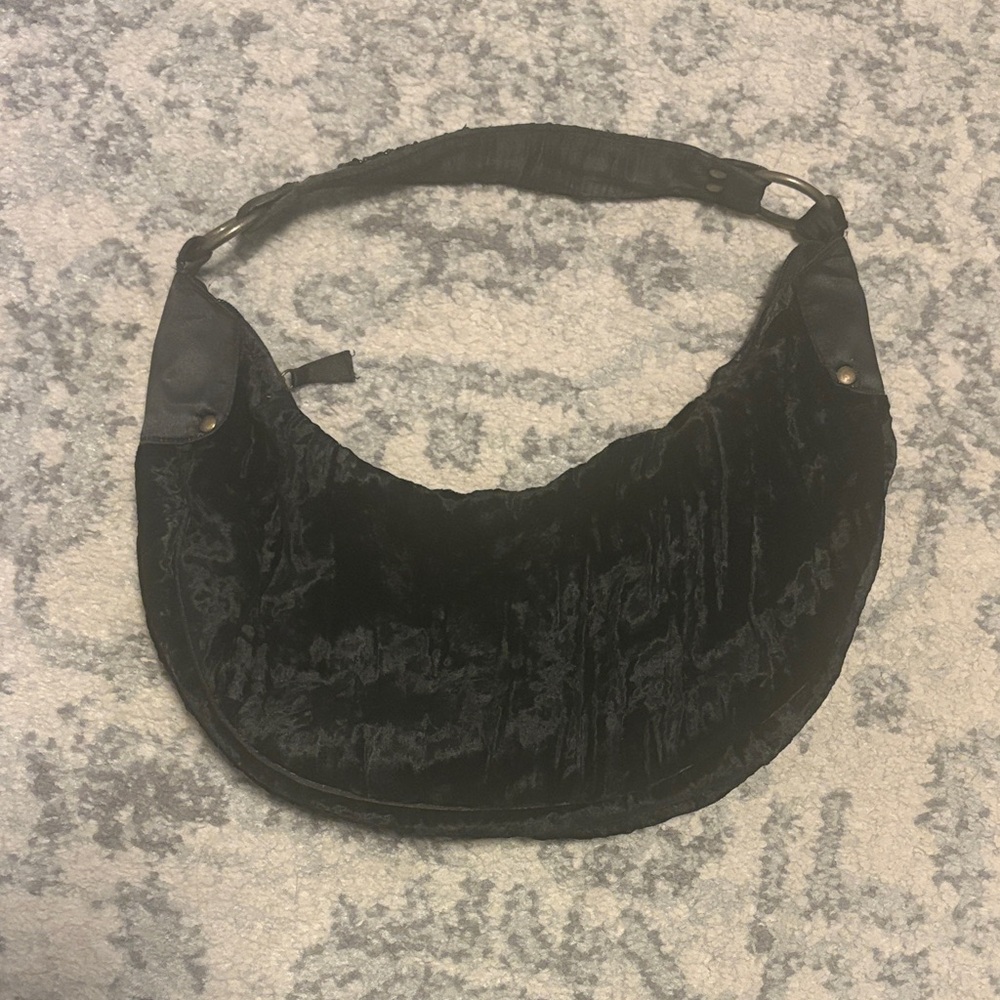Elegant Vintage Black Velvet Hobo Bag with beaded strap